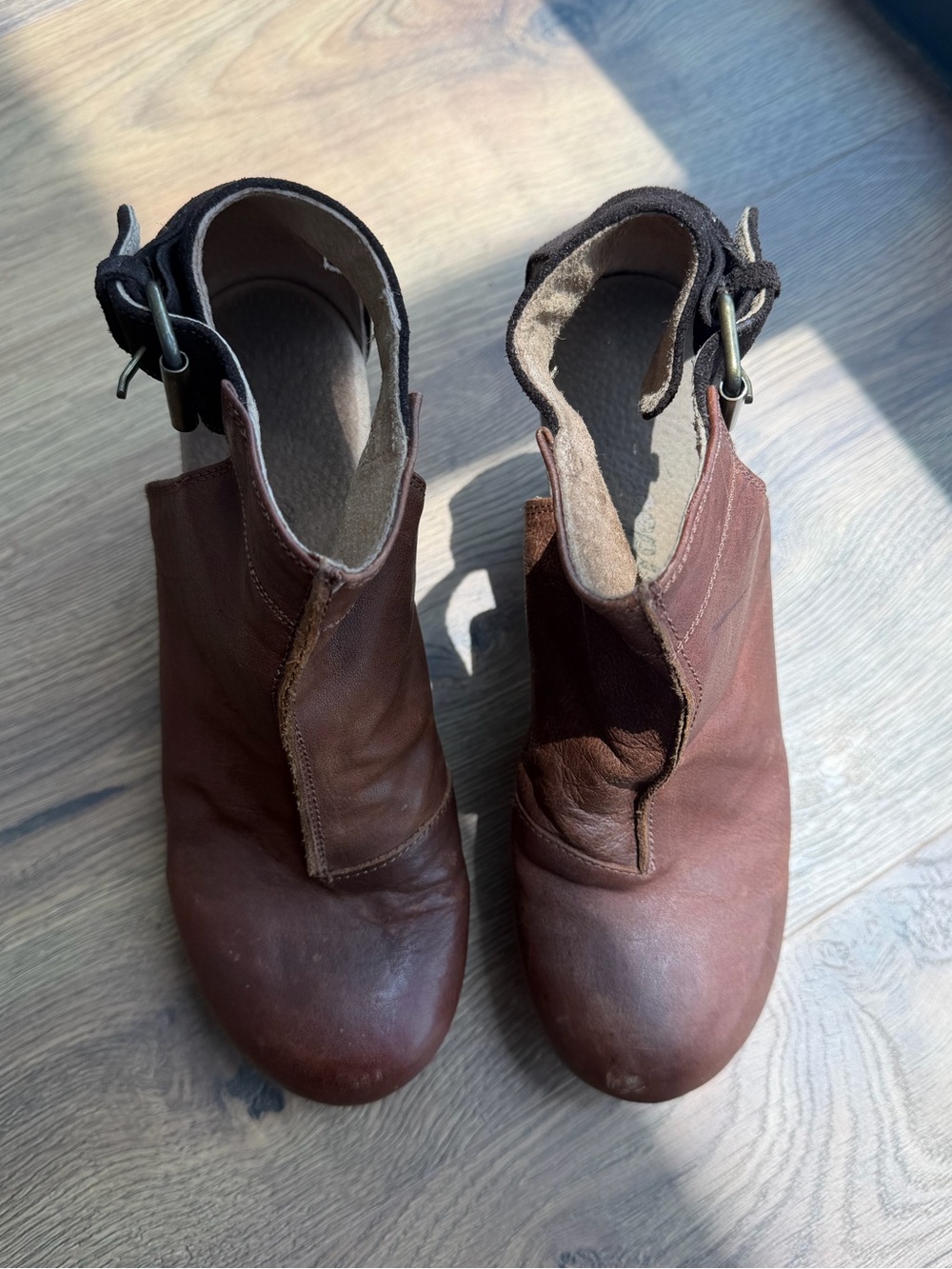 Free People | Brown Leather Wooden Platform Clog Heels β EU 38 / US 7.5-8 - Picture 6 of 9